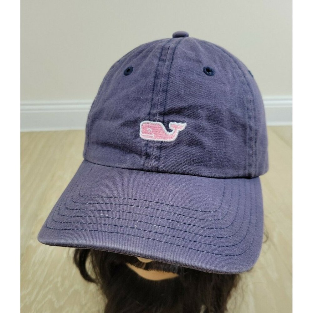 Vineyard Vines Blue Cotton Twill Strapback Hat Baseball Cap Preppy Pink Whale